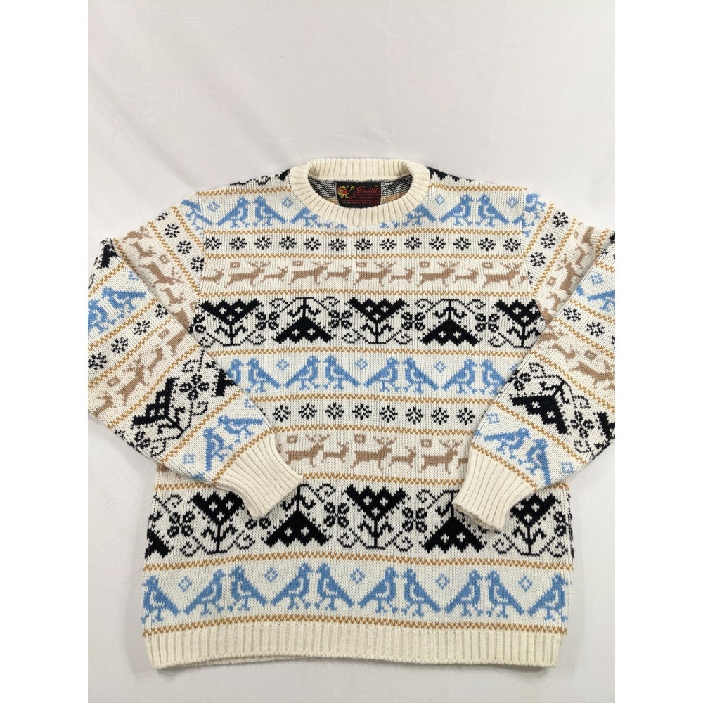 Vtg Old School JERSILD White Orlon Long Sleeve Christmas‎ Style Ski Sweater Sz M